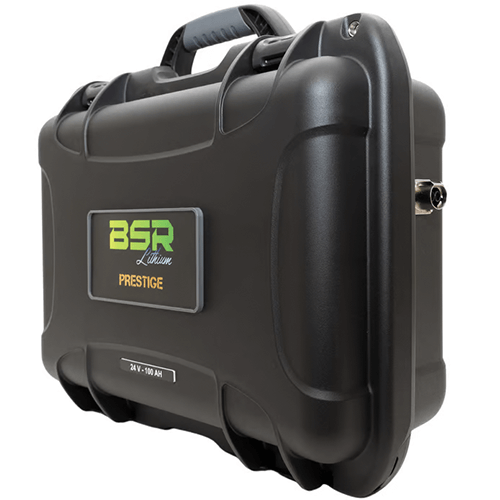 Caractéristiques et connectiques de la valise lithium BSR Prestige 24V 100A