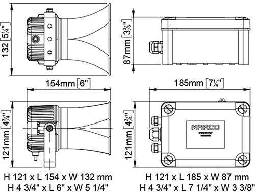 Avertisseur/Sifflet 2 haut-parleurs étanches 112 dB 12 V - Marco